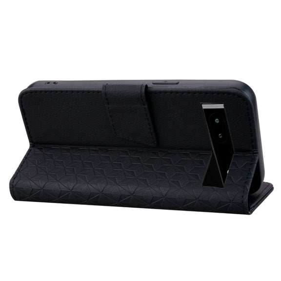 For Google Pixel 7a Business Diamond Buckle Leather Phone Case with Lanyard(Black)