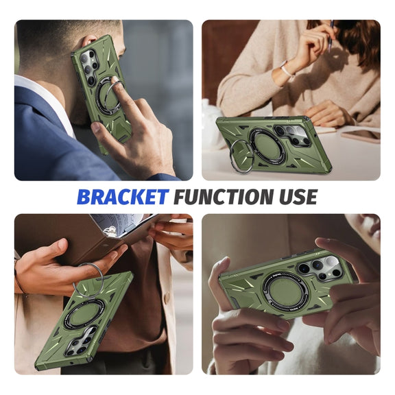 For Samsung Galaxy S23 5G MagSafe Magnetic Shockproof Phone Case with Ring Holder(Dark Green)