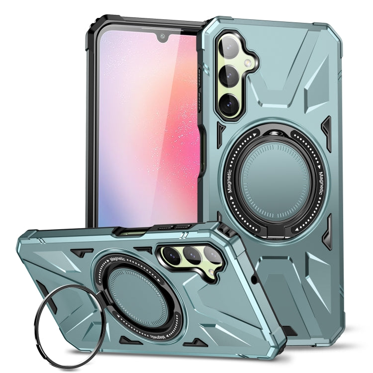 For Samsung Galaxy A14 4G/5G MagSafe Magnetic Shockproof Phone Case with Ring Holder(Green)