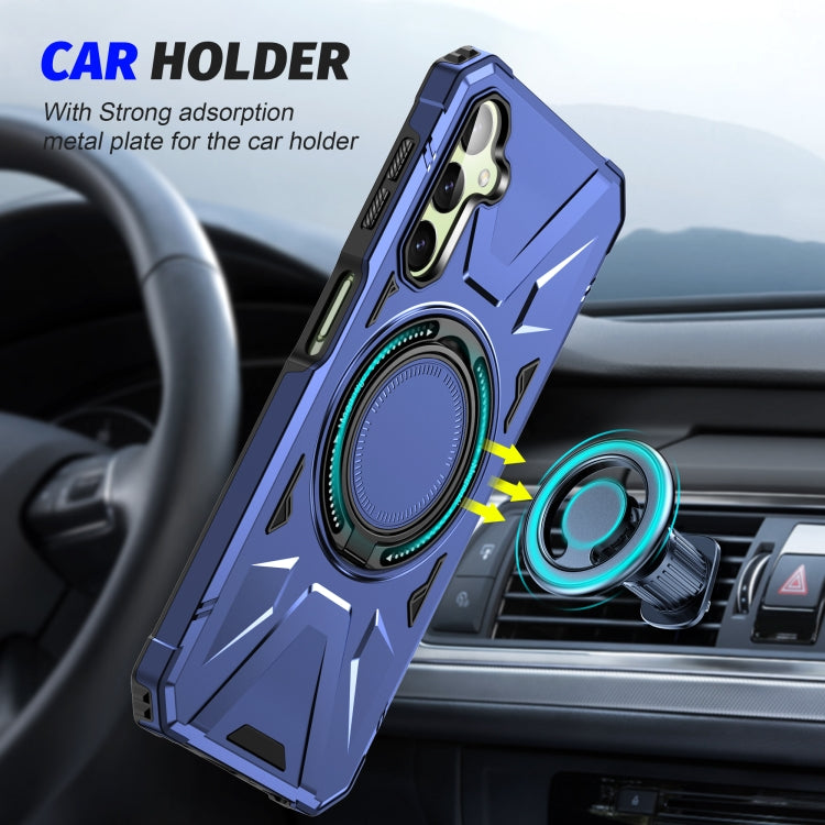 For Samsung Galaxy A24 5G MagSafe Magnetic Shockproof Phone Case with Ring Holder(Navy Blue)