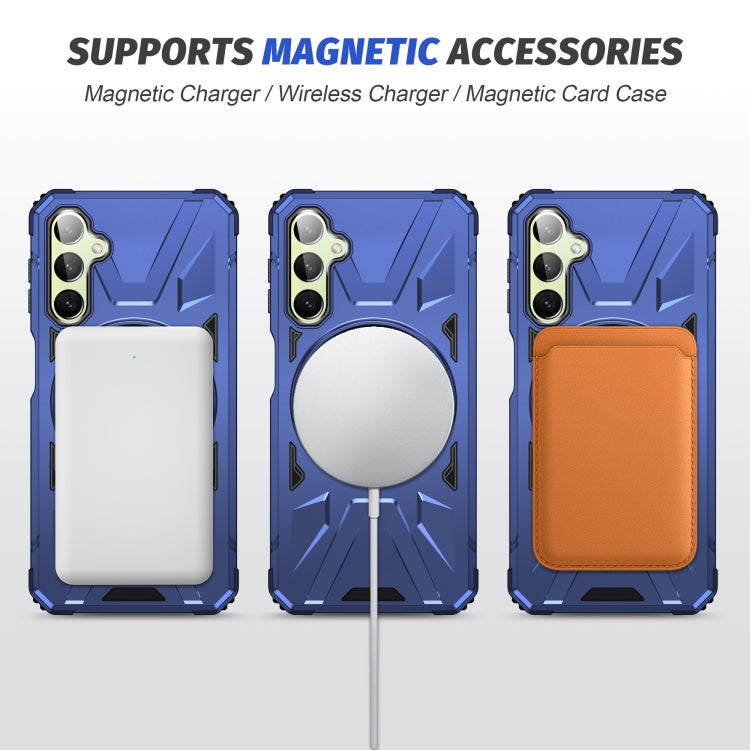 For Samsung Galaxy A24 5G MagSafe Magnetic Shockproof Phone Case with Ring Holder(Navy Blue)