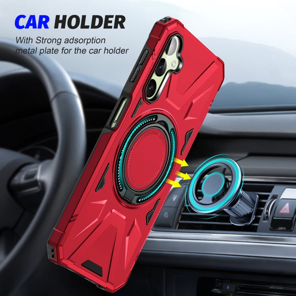 For Samsung Galaxy A24 5G MagSafe Magnetic Shockproof Phone Case with Ring Holder(Red)