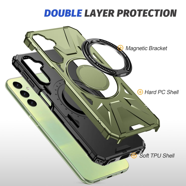For Samsung Galaxy A24 5G MagSafe Magnetic Shockproof Phone Case with Ring Holder(Dark Green)