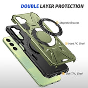 For Samsung Galaxy A24 5G MagSafe Magnetic Shockproof Phone Case with Ring Holder(Dark Green)