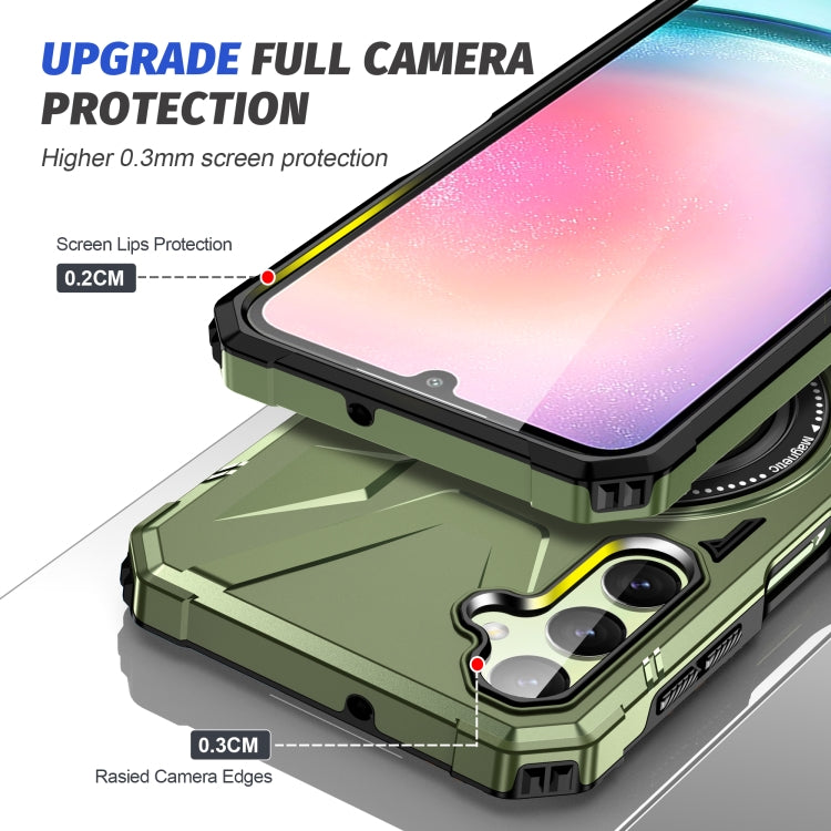 For Samsung Galaxy A24 5G MagSafe Magnetic Shockproof Phone Case with Ring Holder(Dark Green)
