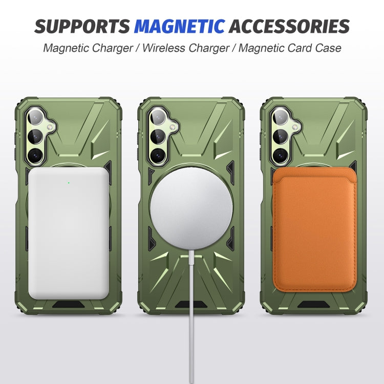 For Samsung Galaxy A24 5G MagSafe Magnetic Shockproof Phone Case with Ring Holder(Dark Green)