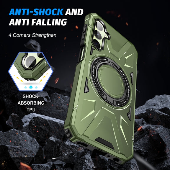 For Samsung Galaxy A24 5G MagSafe Magnetic Shockproof Phone Case with Ring Holder(Dark Green)