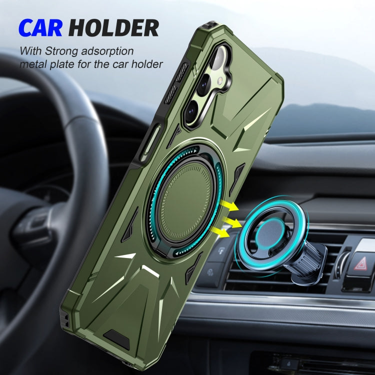 For Samsung Galaxy A54 5G MagSafe Magnetic Shockproof Phone Case with Ring Holder(Dark Green)