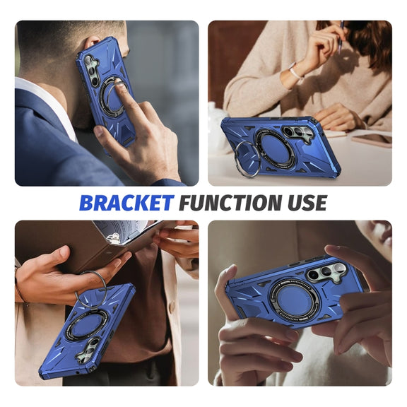 For Samsung Galaxy A15 MagSafe Magnetic Shockproof Phone Case with Ring Holder(Navy Blue)