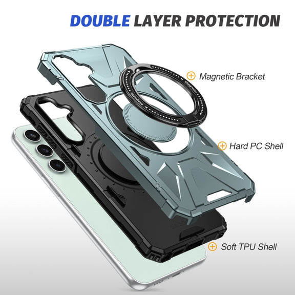 For Samsung Galaxy A15 MagSafe Magnetic Shockproof Phone Case with Ring Holder(Green)