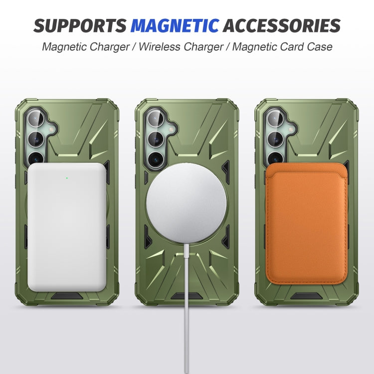 For Samsung Galaxy A15 MagSafe Magnetic Shockproof Phone Case with Ring Holder(Dark Green)