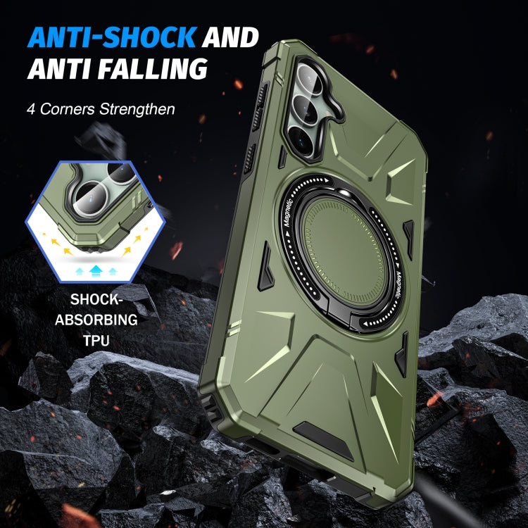 For Samsung Galaxy A15 MagSafe Magnetic Shockproof Phone Case with Ring Holder(Dark Green)