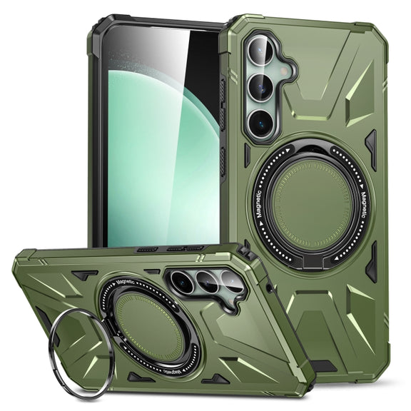 For Samsung Galaxy A15 MagSafe Magnetic Shockproof Phone Case with Ring Holder(Dark Green)