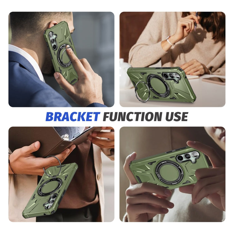 For Samsung Galaxy A15 MagSafe Magnetic Shockproof Phone Case with Ring Holder(Dark Green)