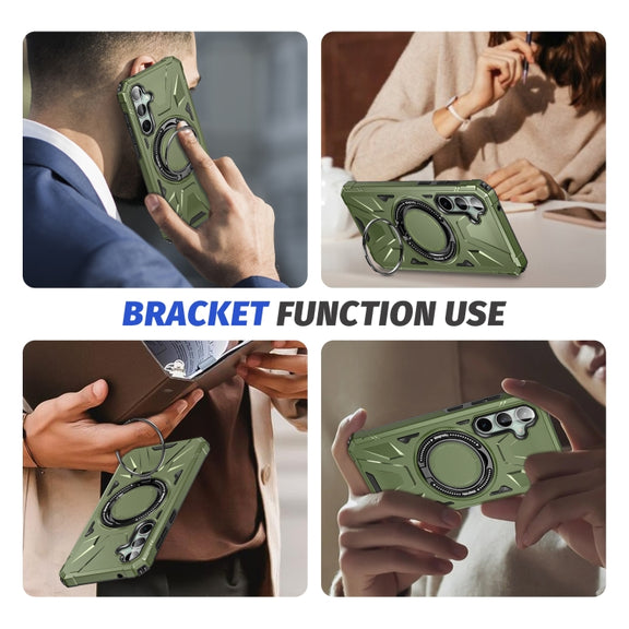 For Samsung Galaxy A15 MagSafe Magnetic Shockproof Phone Case with Ring Holder(Dark Green)