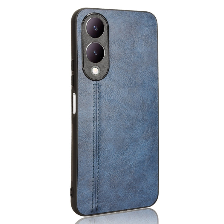 For vivo Y17s 4G Global Cow Pattern Sewing Back Cover Phone Case(Blue)