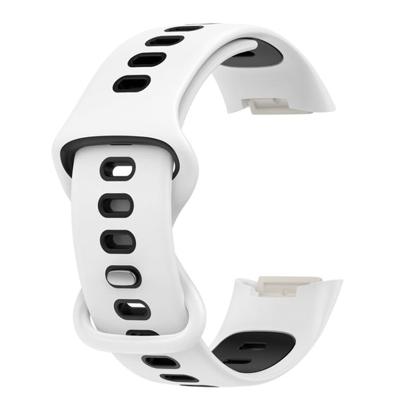 For Fitbit Charge 6 Two Color Silicone Watch Band(White Black)