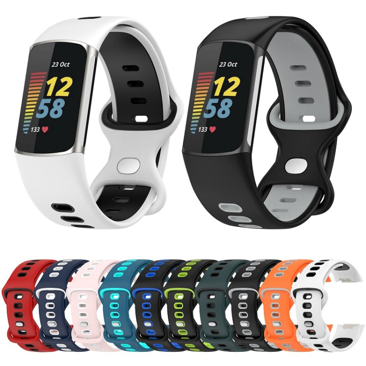 For Fitbit Charge 6 Two Color Silicone Watch Band(Sand Powder White)