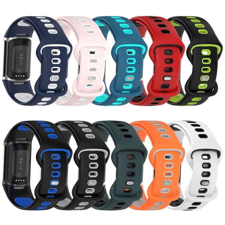 For Fitbit Charge 6 Two Color Silicone Watch Band(Black Blue)