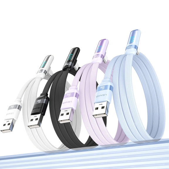 USAMS US-SJ651 6A USB to USB-C/Type-C Aluminum Alloy Digital Display Fast Charging Elbow Data Cable, Length: 1.2m(Black)