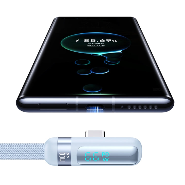 USAMS US-SJ651 6A USB to USB-C/Type-C Aluminum Alloy Digital Display Fast Charging Elbow Data Cable, Length: 1.2m(Black)