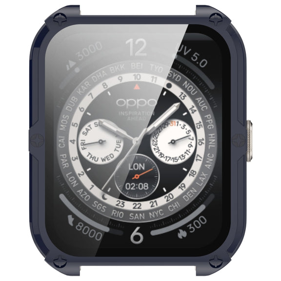 For OPPO Watch 4 Pro PC + Tempered Film Integrated Watch Protective Case(Ink Blue)