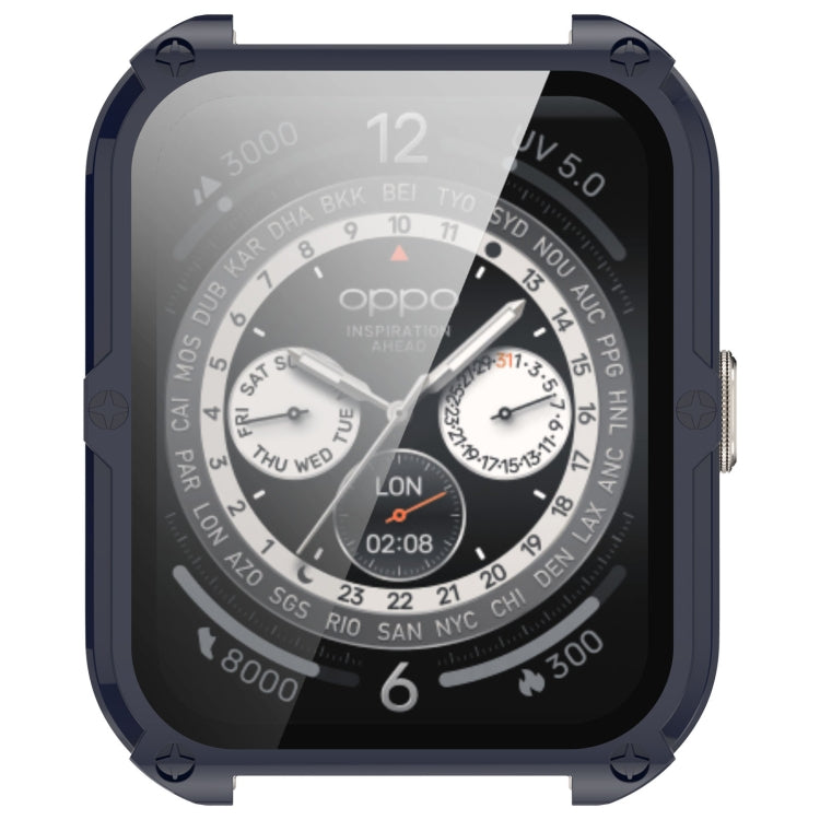 For OPPO Watch 4 Pro PC + Tempered Film Integrated Watch Protective Case(Ink Blue)