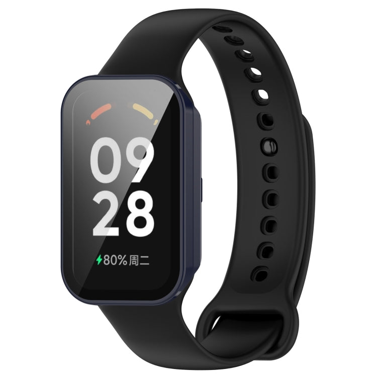 For Xiaomi Smart Band 8 Active / Redmi Band 2 PC + Tempered Film Integrated Watch Protective Case(Ink Blue)