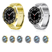For Samsung Galaxy Watch6 Classic 47mm R960 Electroplate PC Case + Tempered Film + Watch Bezel Ring Set(Black+Silver)