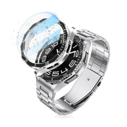 For Samsung Galaxy Watch6 Classic 47mm R960 Electroplate PC Case + Tempered Film + Watch Bezel Ring Set(Black+Silver)