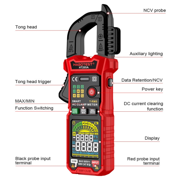HABOTEST HT205A Multifunctional Intelligent Burn-proof Clamp Multimeter