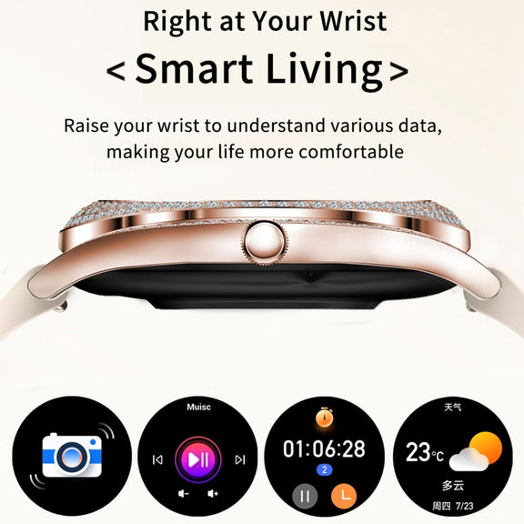 V66 1.28inch BT5.0 Smart Watch Support Heart Rate/ Sleep Detection, Style:Silicone Strap(Gold)