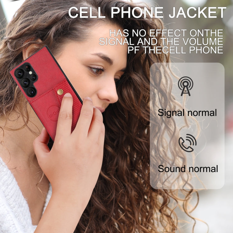For Samsung Galaxy S24 Ultra 5G Double Buckle Card Slots Magnetic Phone Case(Red)