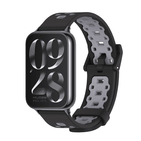For Xiaomi Smart Band 9 Pro / 8 Pro Mijobs Square Hole Breathable Silicone Watch Band(Black Grey)
