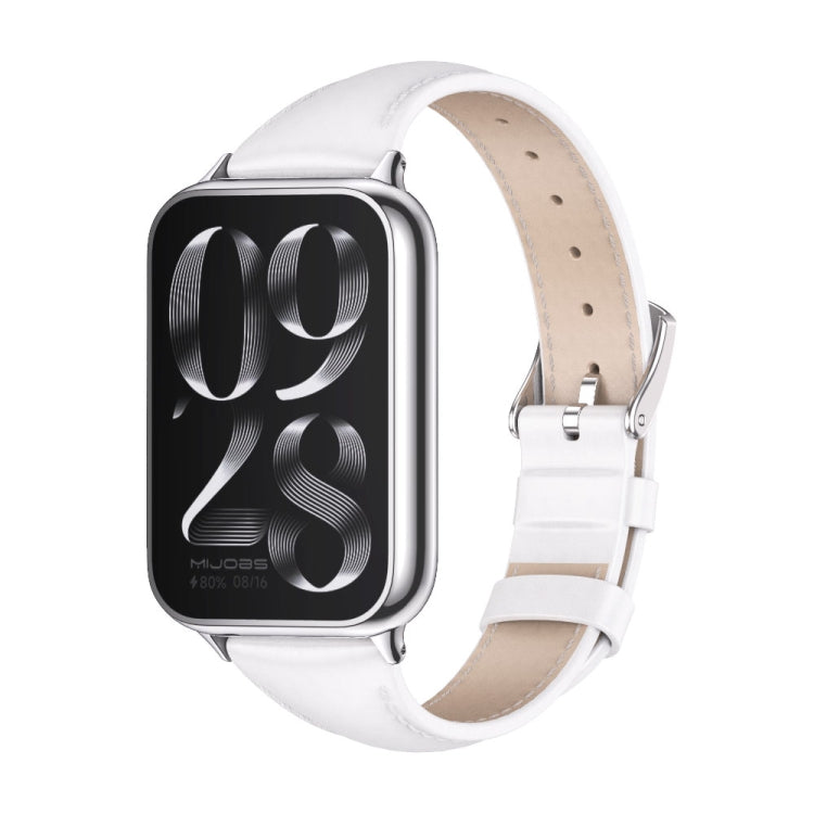 For Xiaomi Smart Band 9 Pro / 8 Pro Mijobs Genuine Leather Slim Watch Band(White Silver)