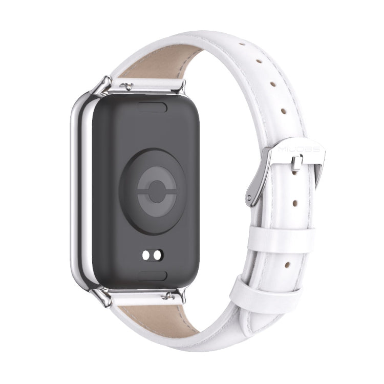 For Xiaomi Smart Band 9 Pro / 8 Pro Mijobs Genuine Leather Slim Watch Band(White Silver)