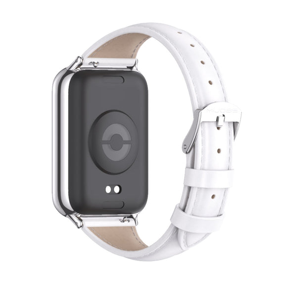 For Xiaomi Smart Band 9 Pro / 8 Pro Mijobs Genuine Leather Slim Watch Band(White Silver)