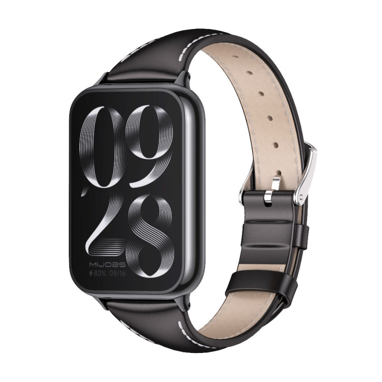 For Xiaomi Mi Band 8 Pro Mijobs Genuine Leather Slim Watch Band(Black)