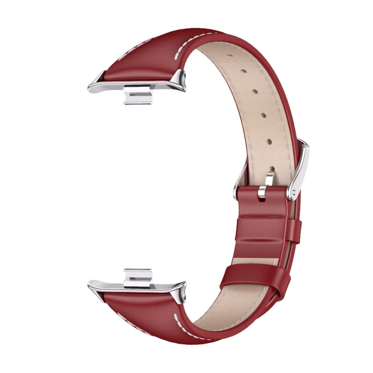 For Xiaomi Smart Band 9 Pro / 8 Pro Mijobs Genuine Leather Slim Watch Band(Red Silver)