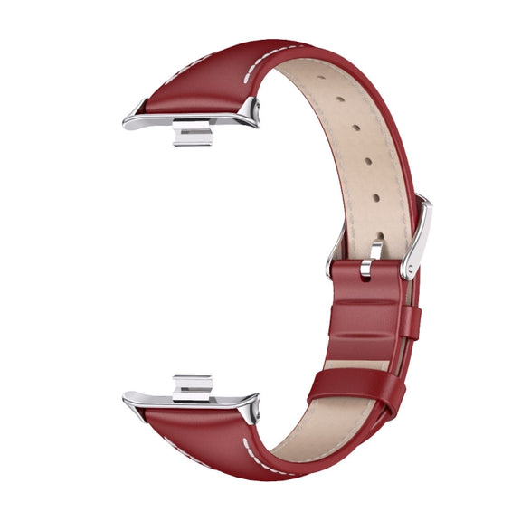 For Xiaomi Smart Band 9 Pro / 8 Pro Mijobs Genuine Leather Slim Watch Band(Red Silver)