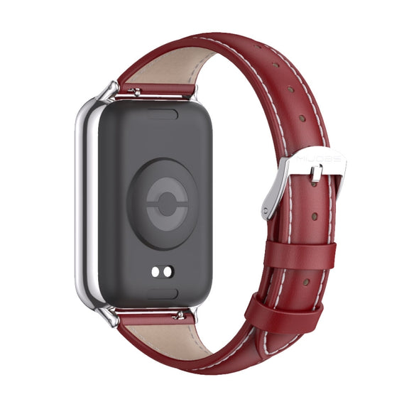 For Xiaomi Smart Band 9 Pro / 8 Pro Mijobs Genuine Leather Slim Watch Band(Red Silver)