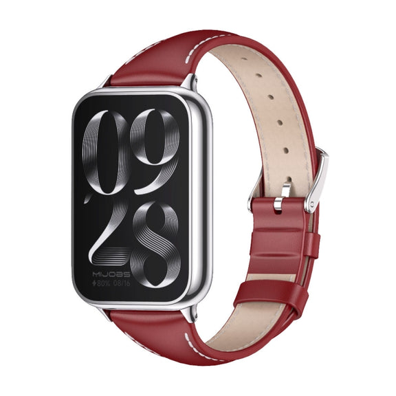 For Xiaomi Smart Band 9 Pro / 8 Pro Mijobs Genuine Leather Slim Watch Band(Red Silver)