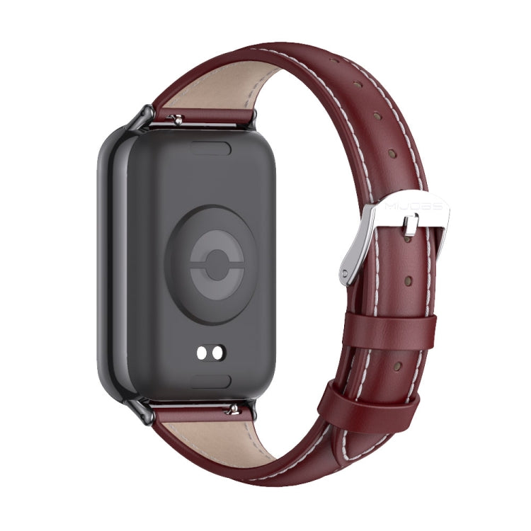 For Xiaomi Smart Band 9 Pro / 8 Pro Mijobs Genuine Leather Slim Watch Band(Wine Red Black)