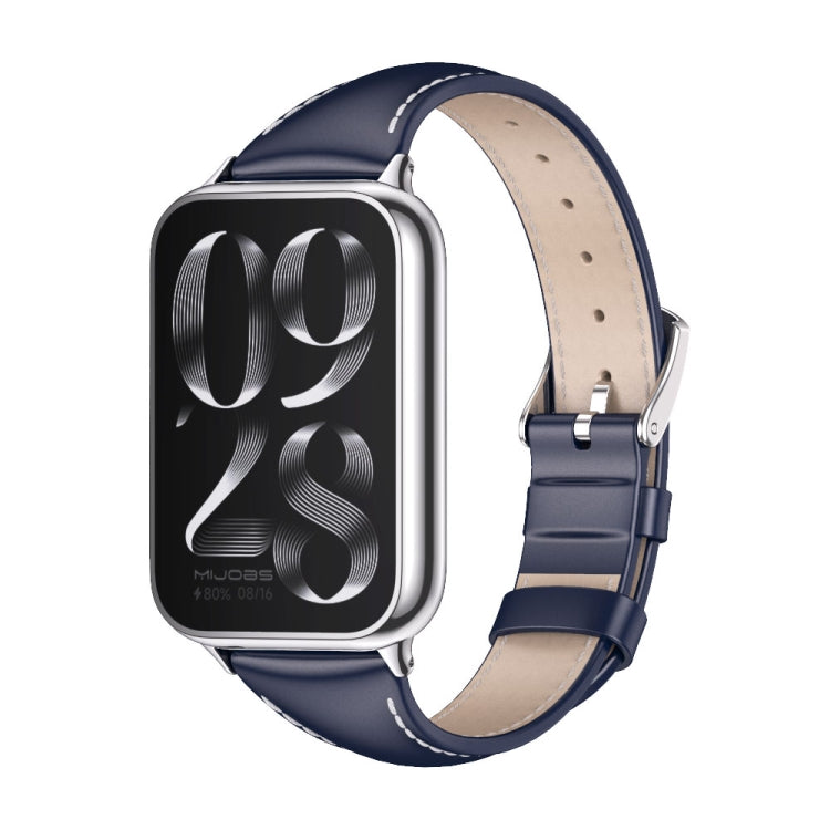 For Xiaomi Smart Band 9 Pro / 8 Pro Mijobs Genuine Leather Slim Watch Band(Blue Silver)