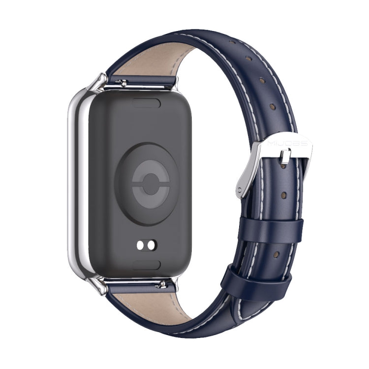 For Xiaomi Smart Band 9 Pro / 8 Pro Mijobs Genuine Leather Slim Watch Band(Blue Silver)