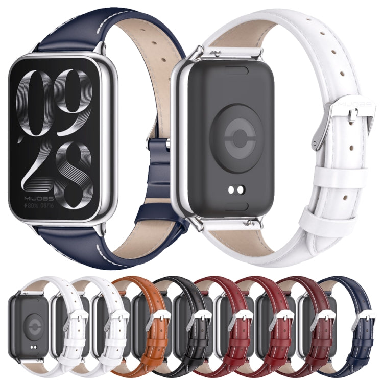 For Xiaomi Smart Band 9 Pro / 8 Pro Mijobs Genuine Leather Slim Watch Band(Wine Red Black)