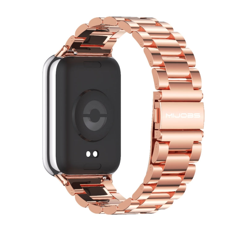 For Xiaomi Smart Band 9 Pro / 8 Pro Mijobs Three Beads Stainless Steel Watch Band(Rose Gold)