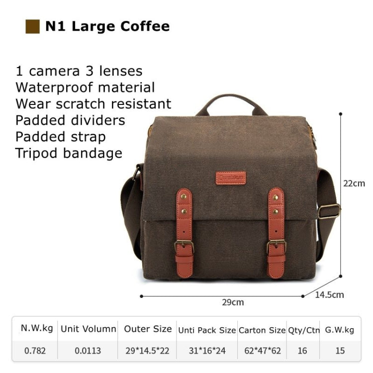 Cwatcun N1 Retro Multifunctional Canvas Water-resistant Digital Camera Photography Bag, Size:29 x 14.5 x 22cm Coffee