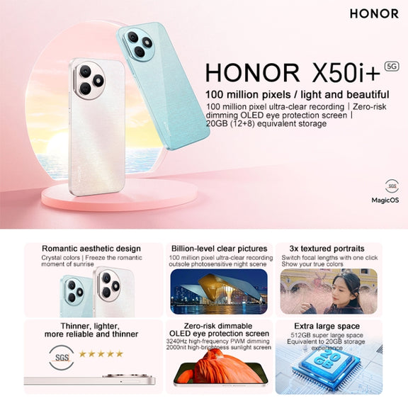 Honor X50i+, 12GB+512GB,  6.7 inch MagicOS 7.2 Dimensity 6080 Octa Core up to 2.4GHz, Network: 5G, OTG, Not Support Google Play(Blue)