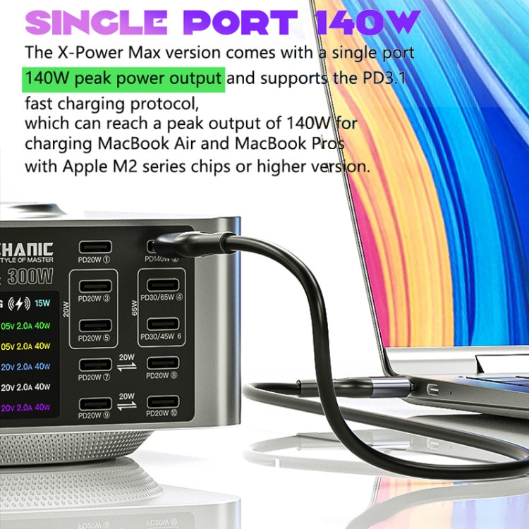 Mechanic X-Power Series Multiport Digital Display USB Charger Station with Wireless Charging, Total Power:200W(US Plug)